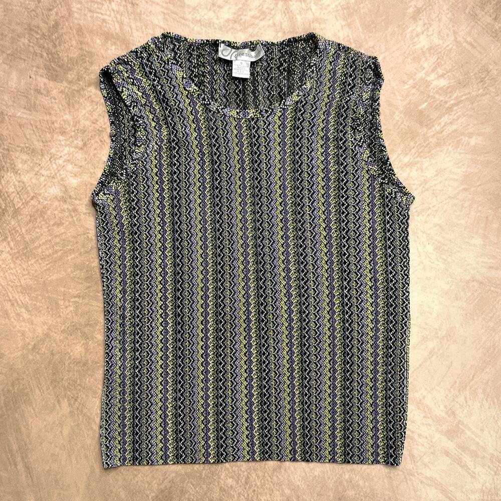 Vintage Y2K Dressbarn Geometric Textured Sleeveless Top Multicolor Striped Boho